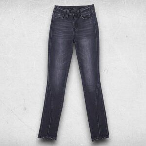 Flying Monkey High Rise Slim Straight Jeans Womens 24 Black Stretch Distressed